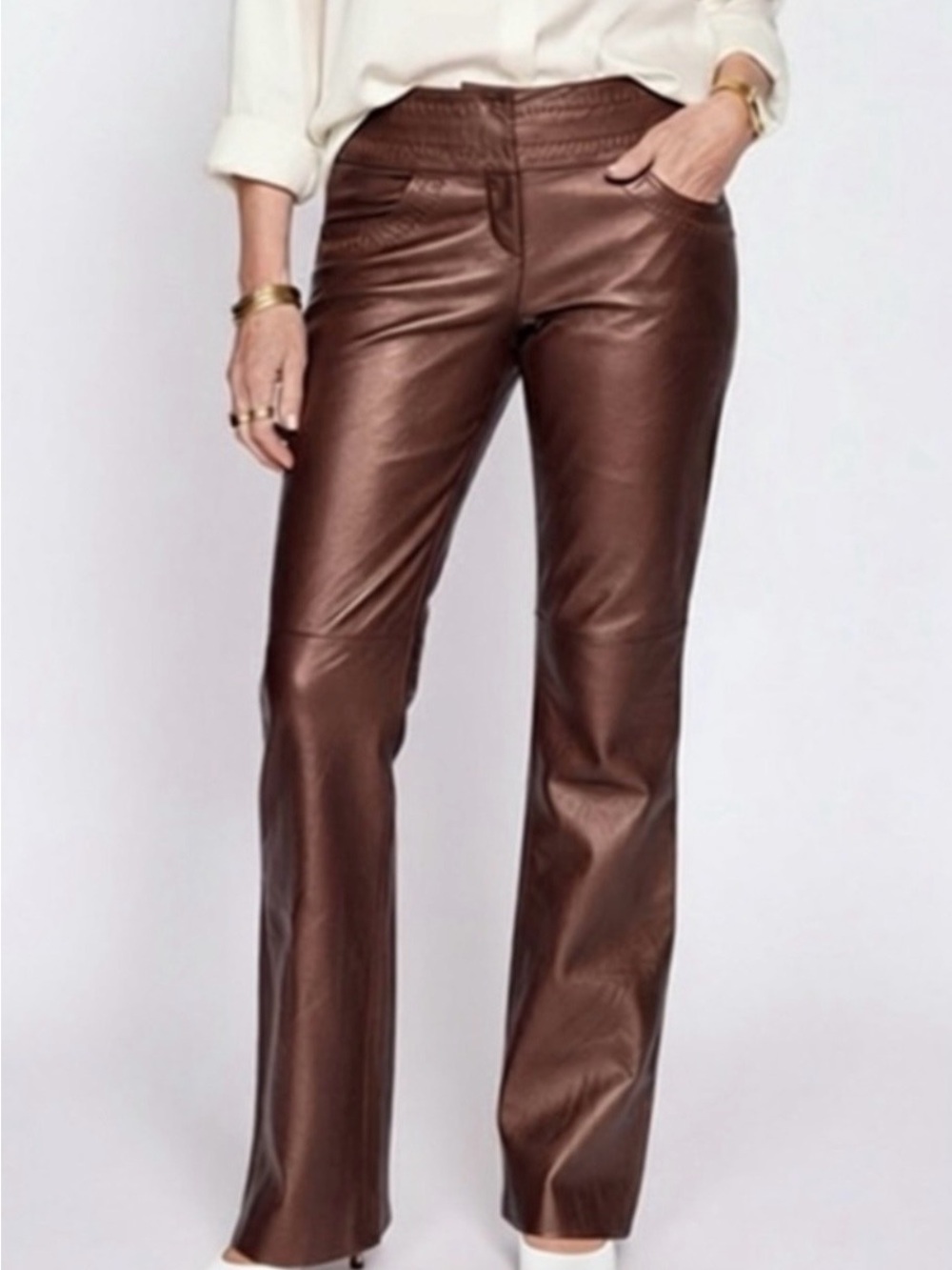 Cache 100% Lamb Leather Bronze with Decorative Waistband and Pockets